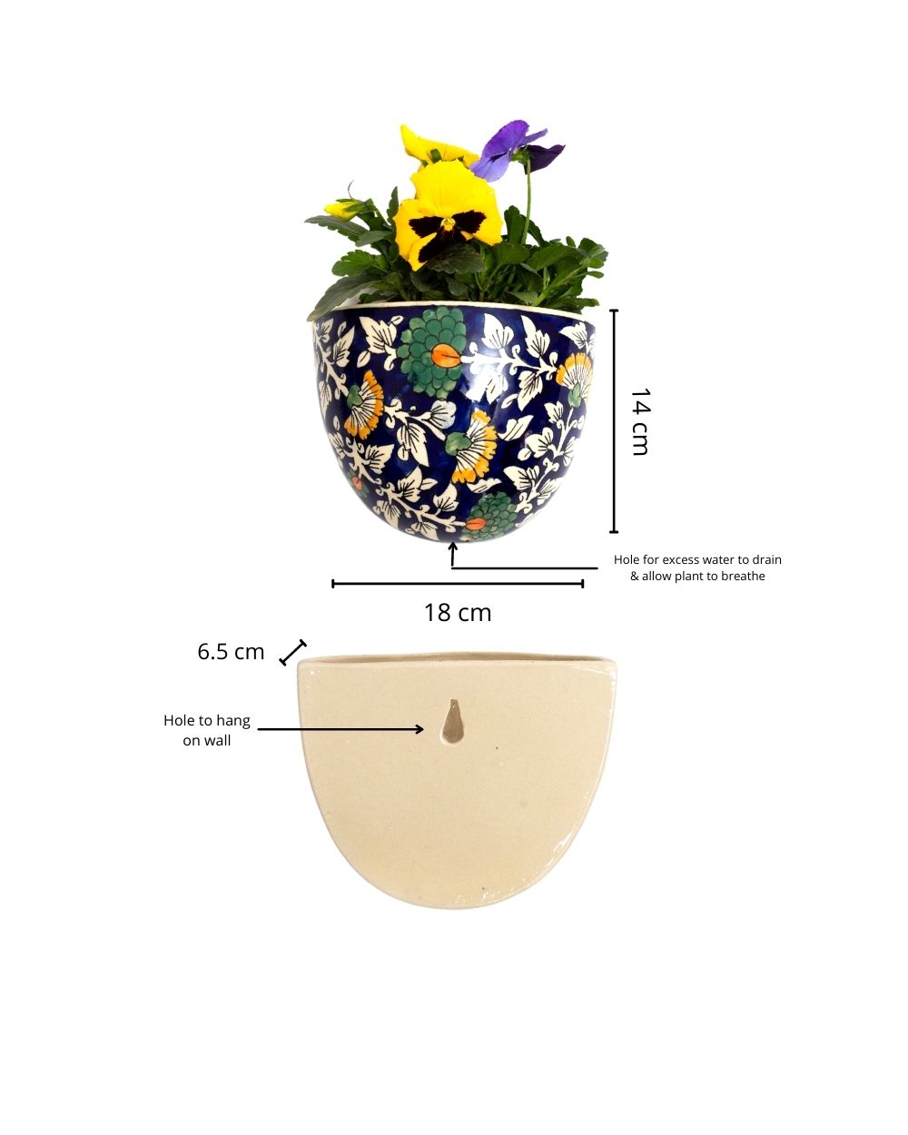 Navy Blue Floral Printed Wall Hanging Planter - jasmeyhomes