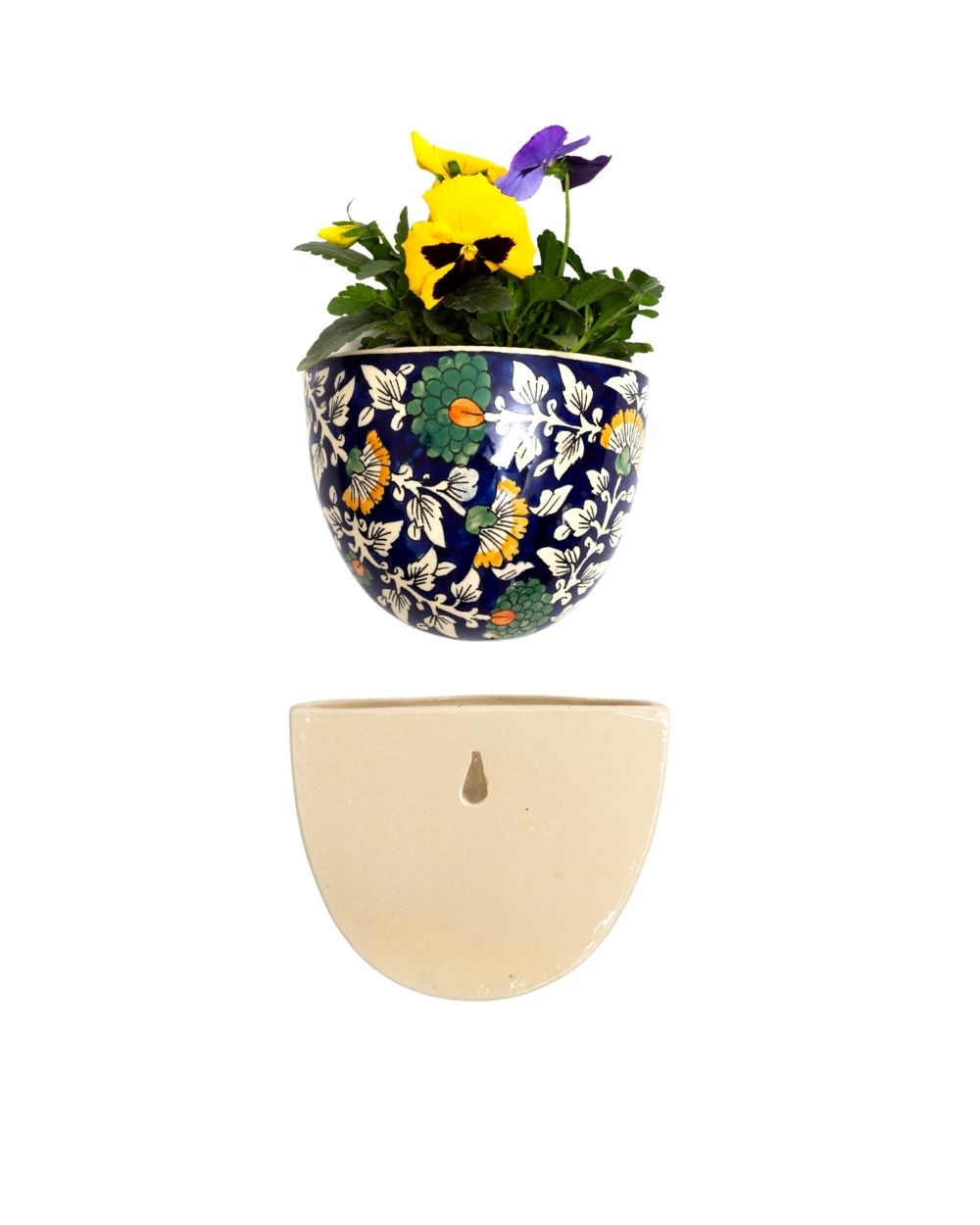 Navy Blue Floral Printed Wall Hanging Planter - jasmeyhomes