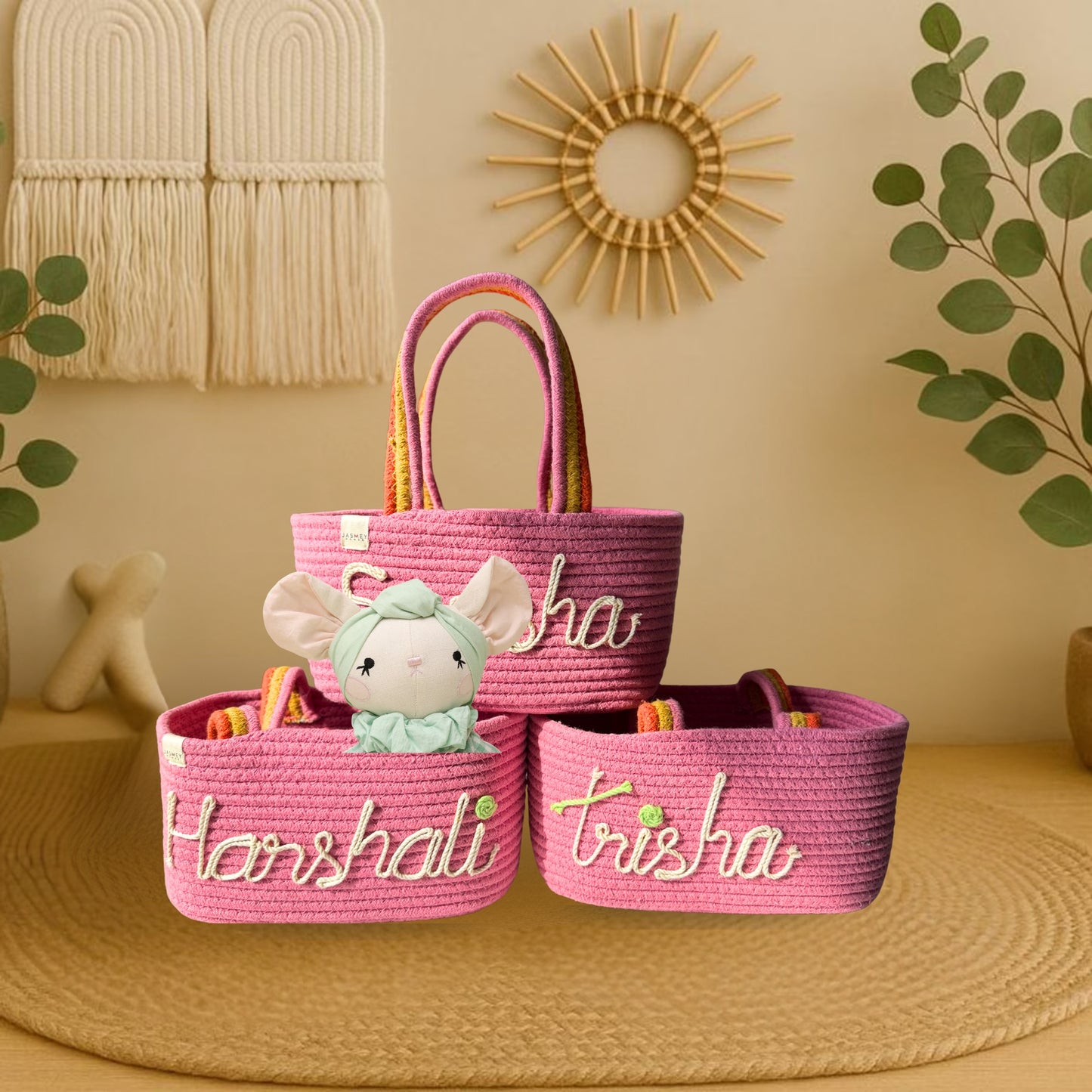 Personalized Cotton Rope Baskets with Name