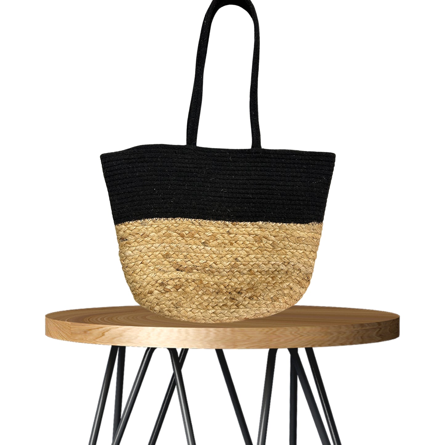 Black Jute and Cotton Handbag