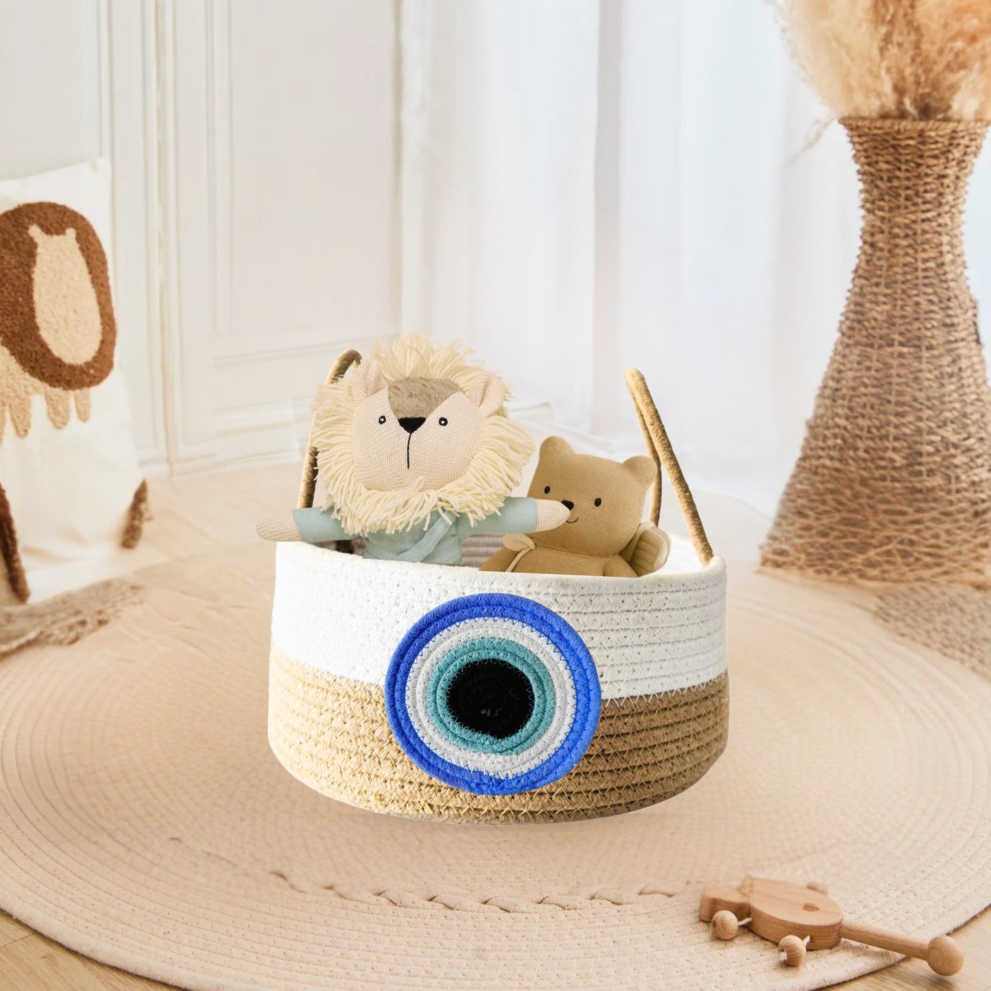 Evil Eye Cotton Rope Basket – Reusable & Sustainable Return Favor Basket - Blue