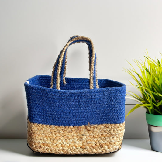 Handwoven Jute Handbag | Lunch Bag- Indigo