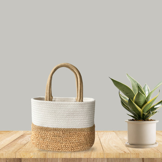 Handwoven Jute Handbag | Lunch Bag- White