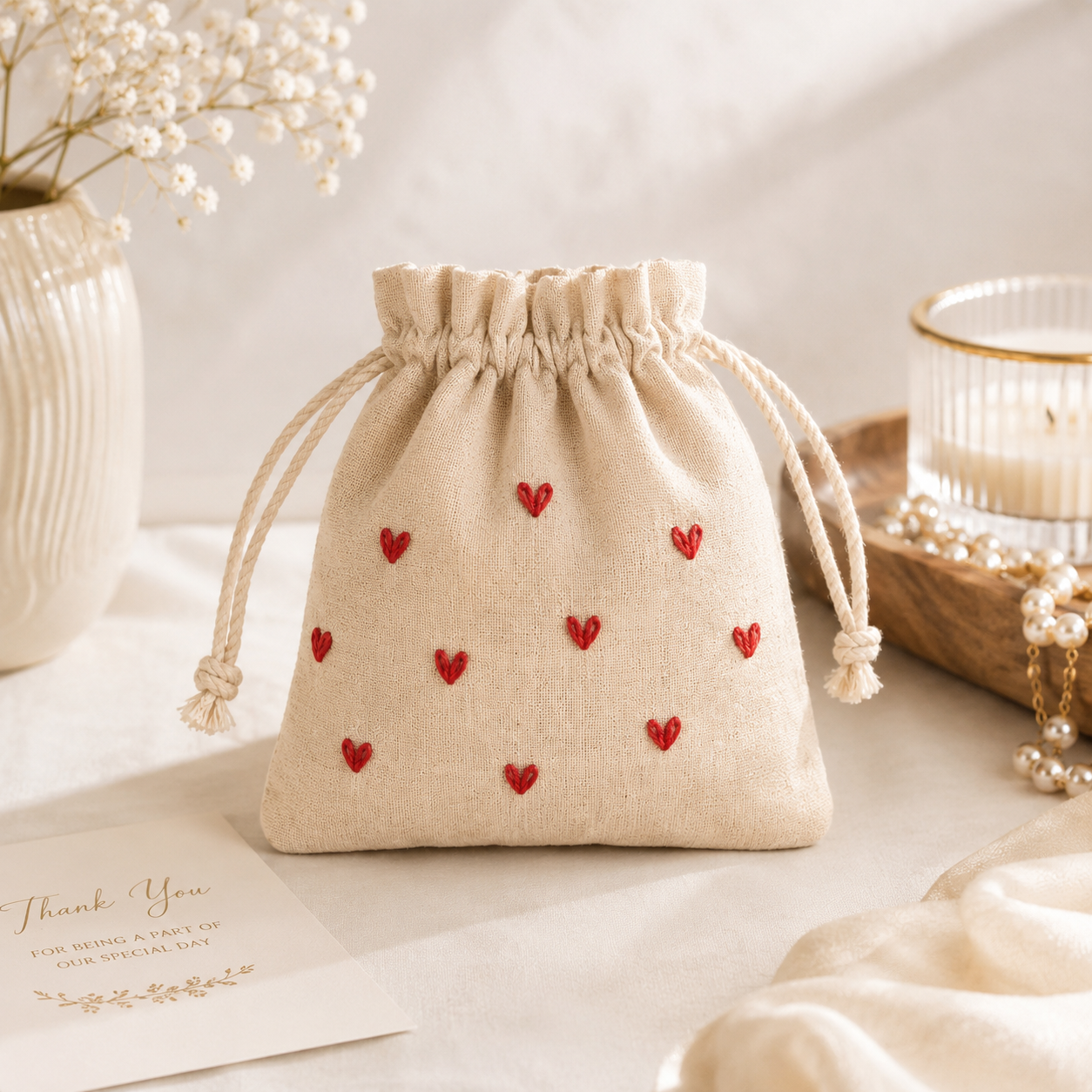 3 Potli Bags for Return Gifts (Hand embroidered) - Heart