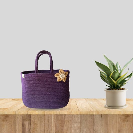 Handwoven Jute & cotton  Handbag | Lunch Bag- Purple