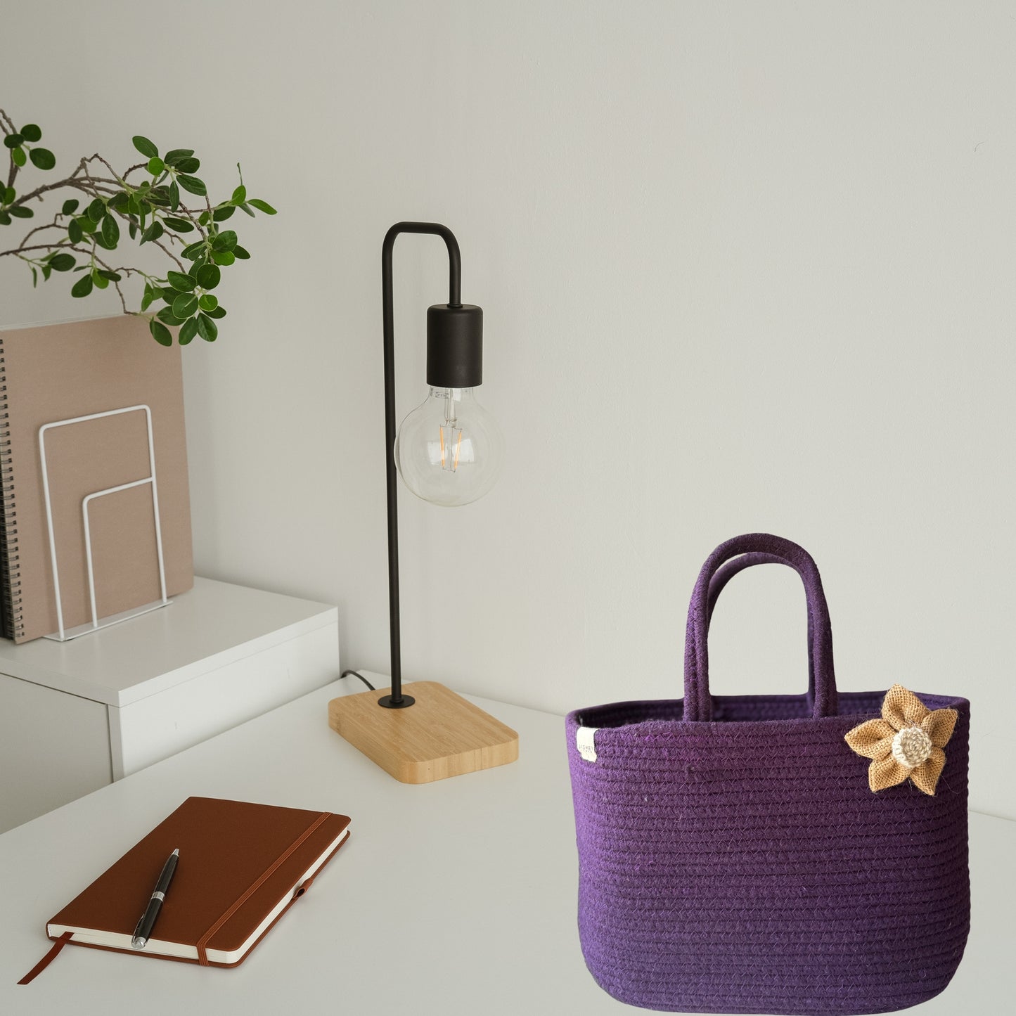 Handwoven Jute & cotton  Handbag | Lunch Bag- Purple