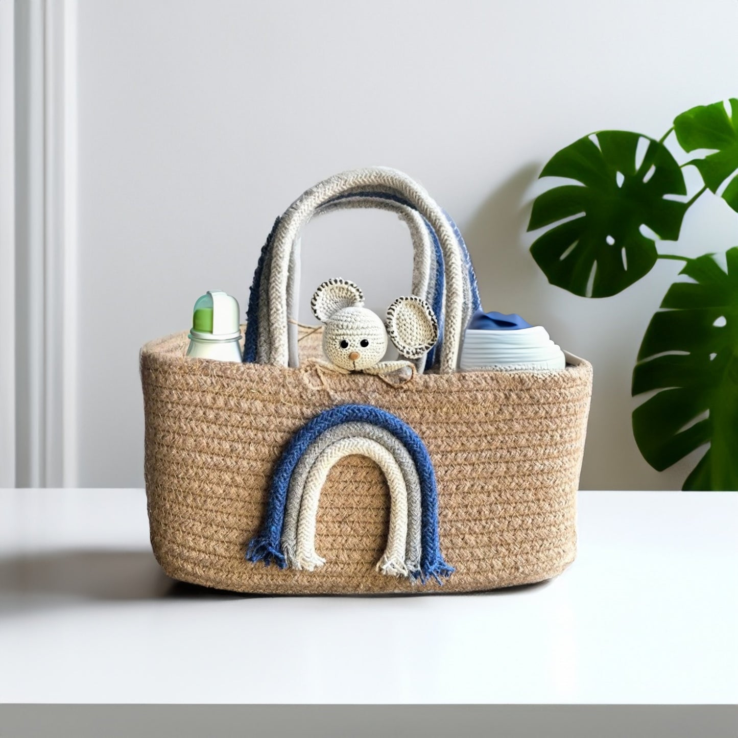 Rainbow Handle Storage Basket - Blue - jasmeyhomes