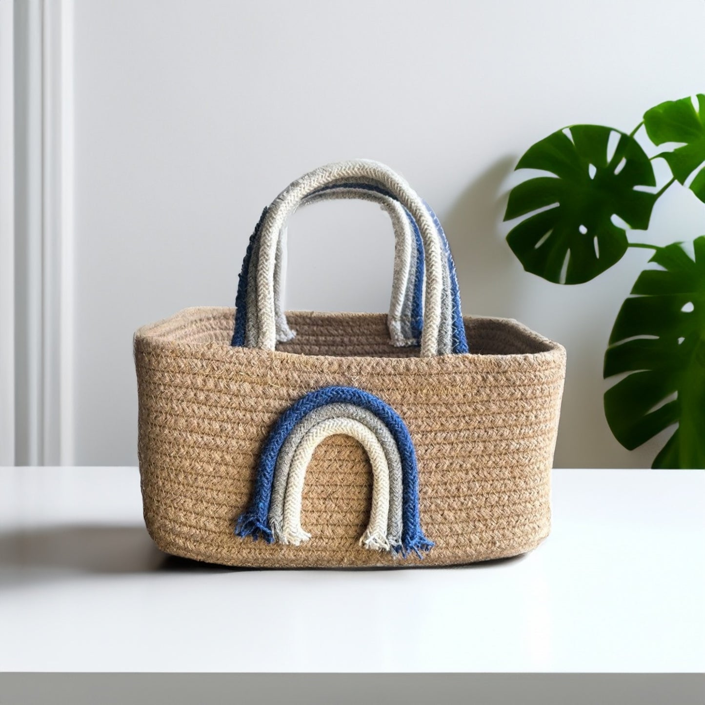Rainbow Handle Storage Basket - Blue - jasmeyhomes
