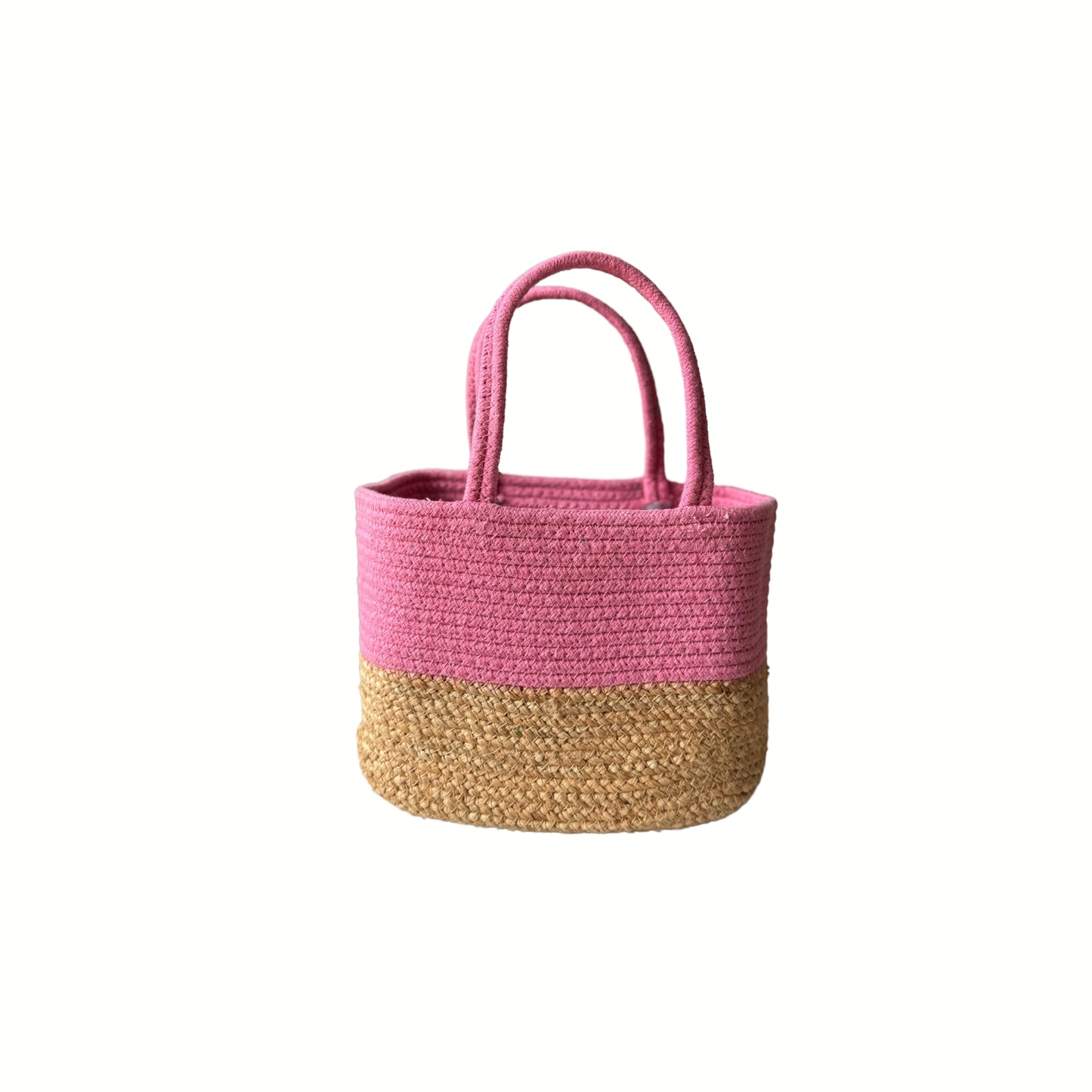 Handwoven Jute Handbag | Pink Lunch Bag