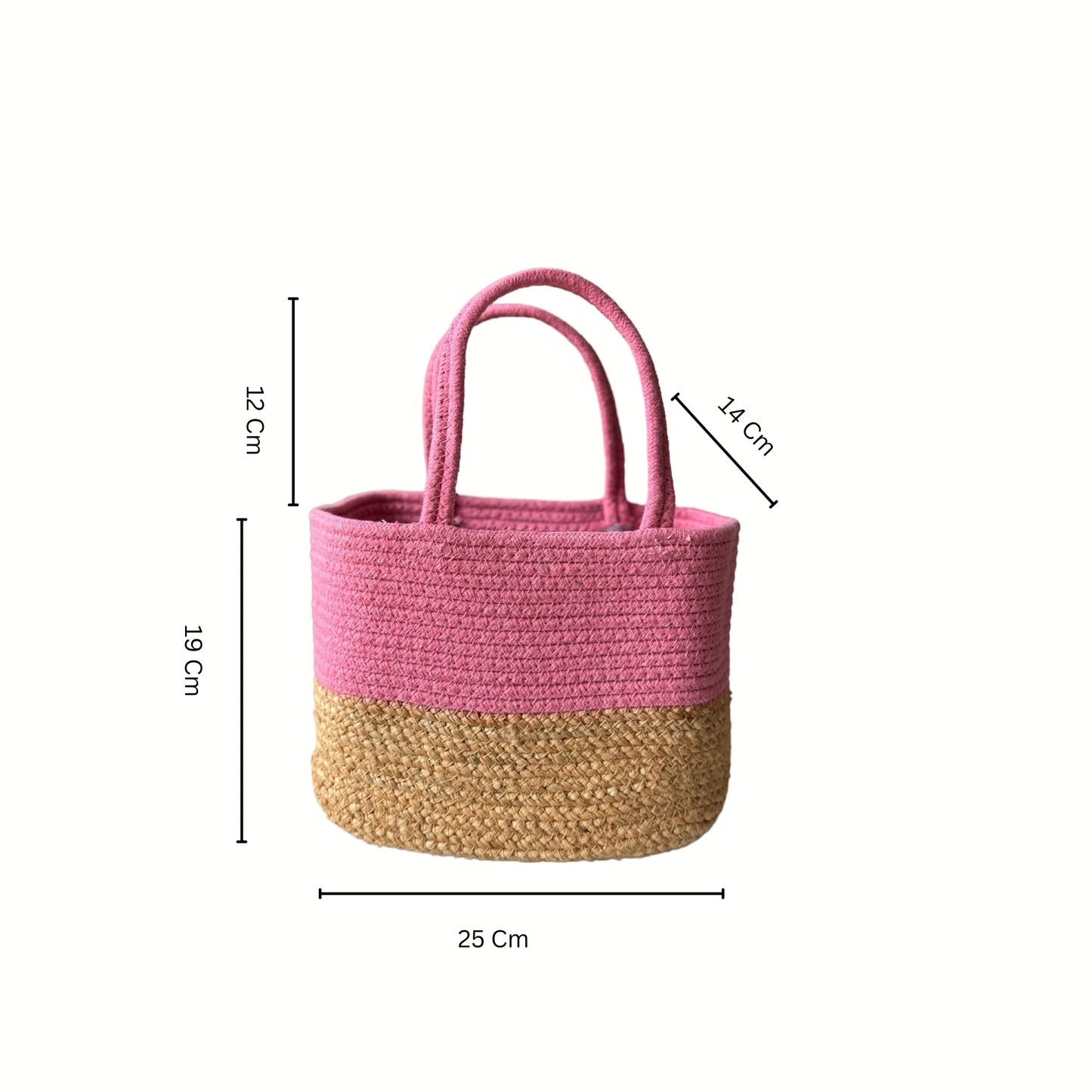Handwoven Jute Handbag | Pink Lunch Bag