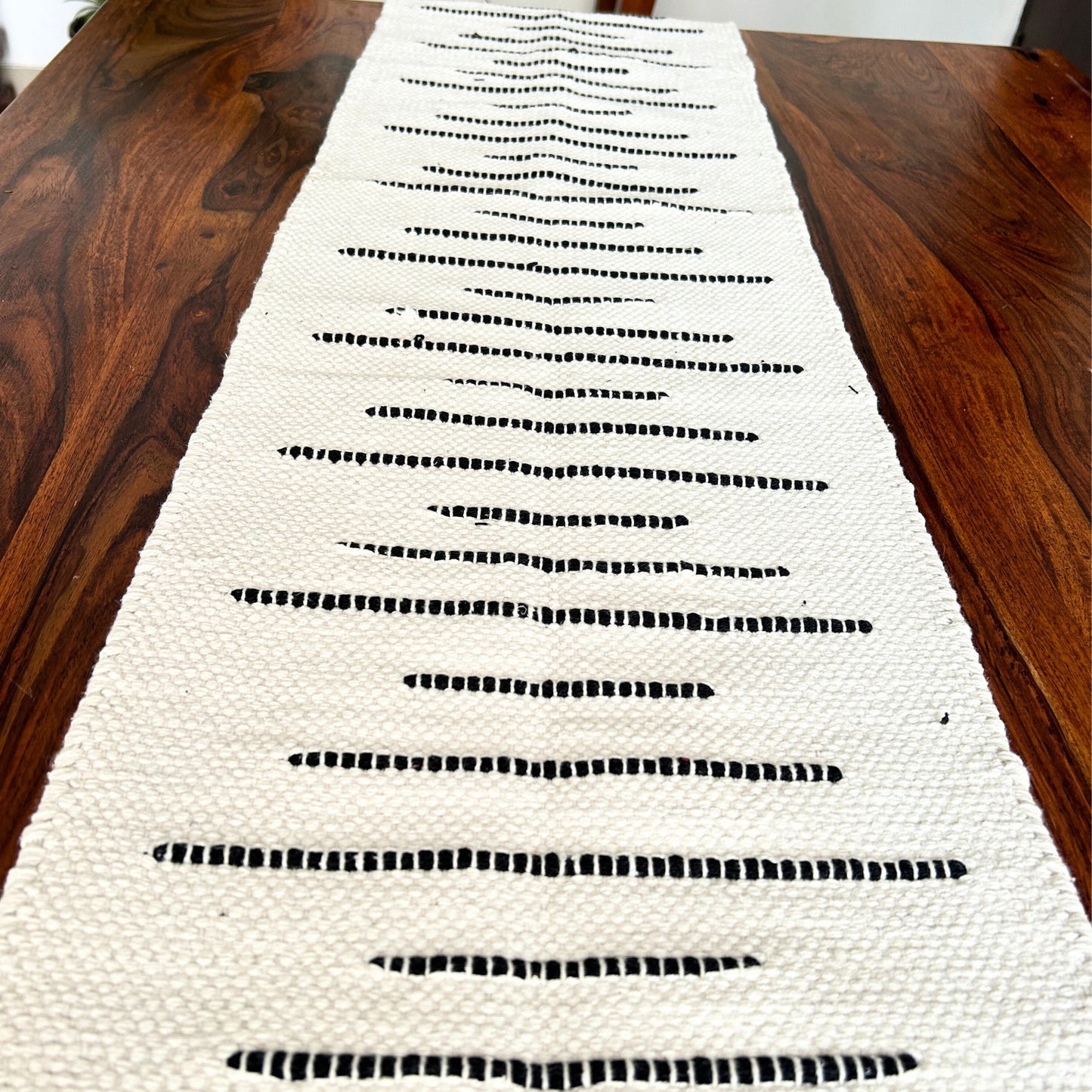 Handmade Table Runner - White & Black Table Runner | 72x13 Inches