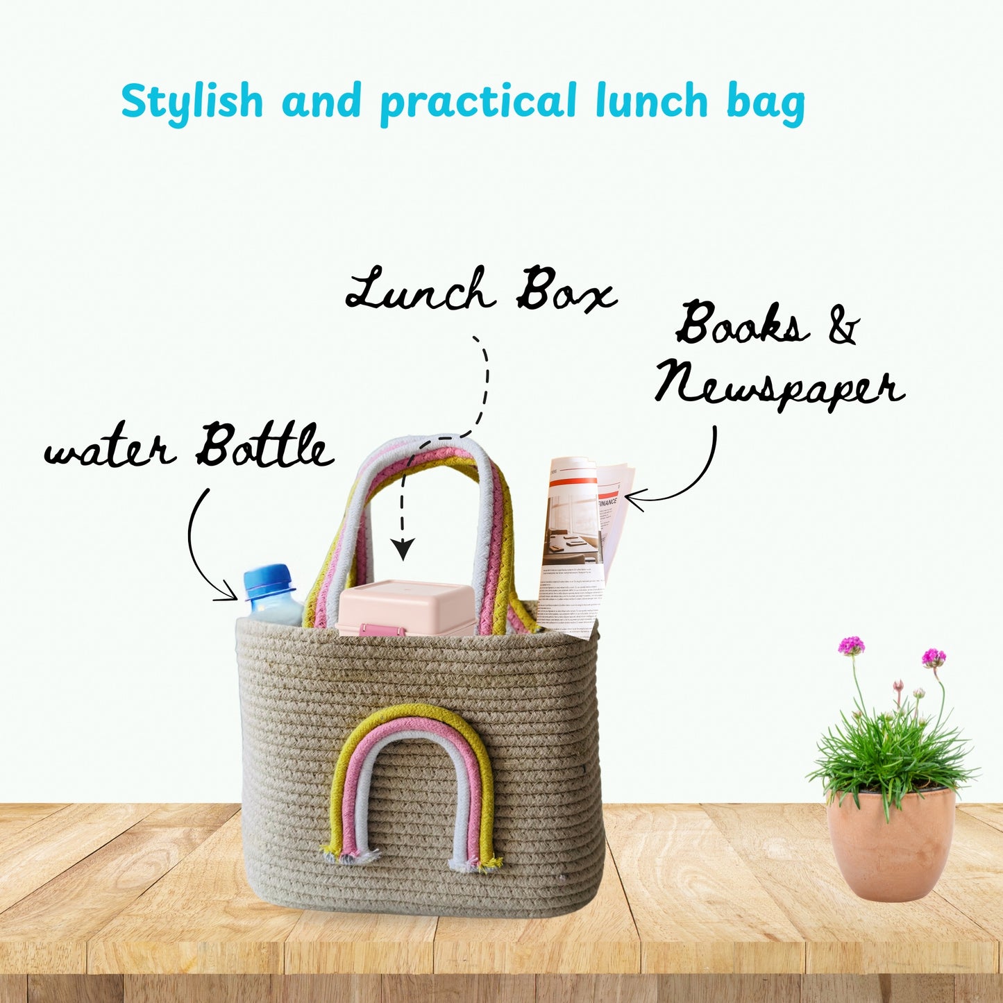 Handwoven Cotton Handbag |multipurpose bag- Pink Rainbow