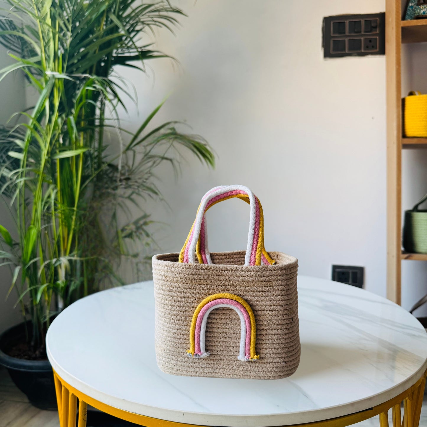 Handwoven Cotton Handbag |multipurpose bag- Pink Rainbow
