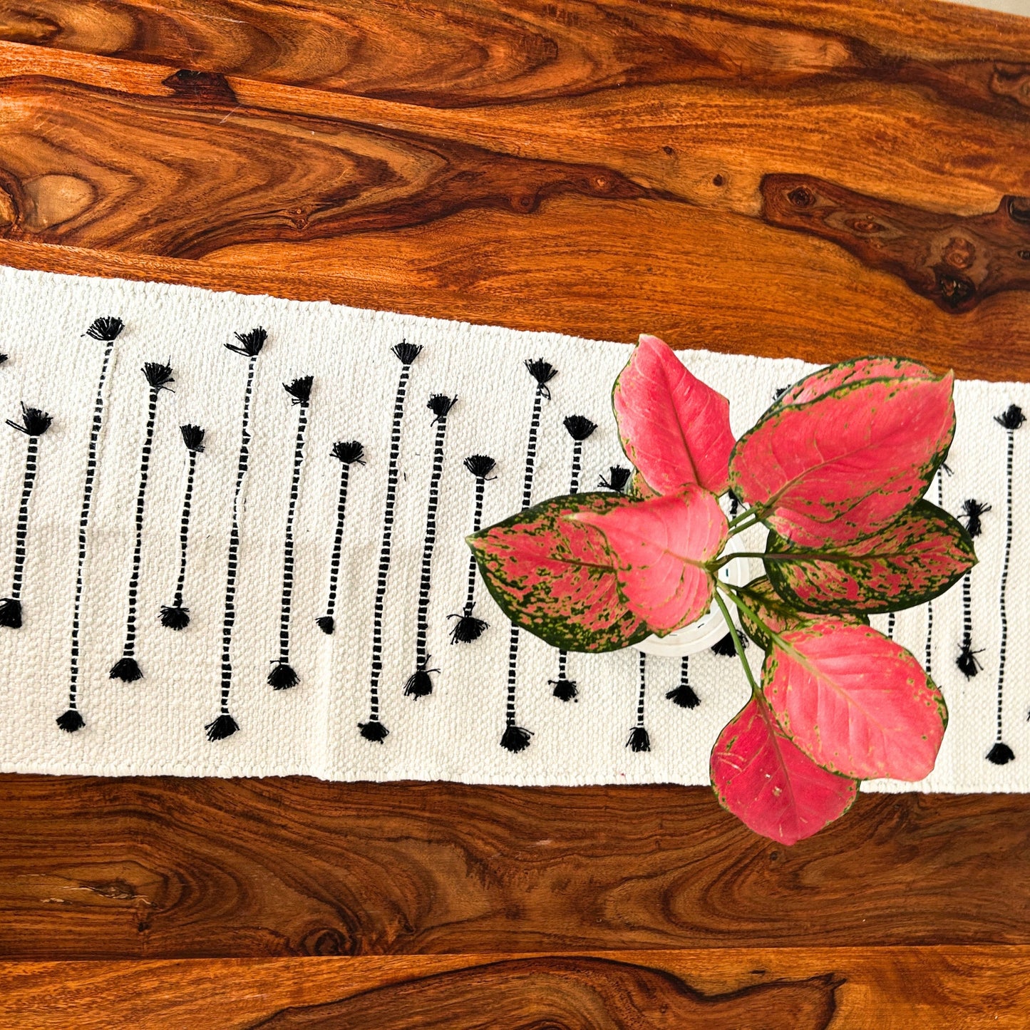 Handmade Table Runner - White & Black Table Runner | 72x13 Inches