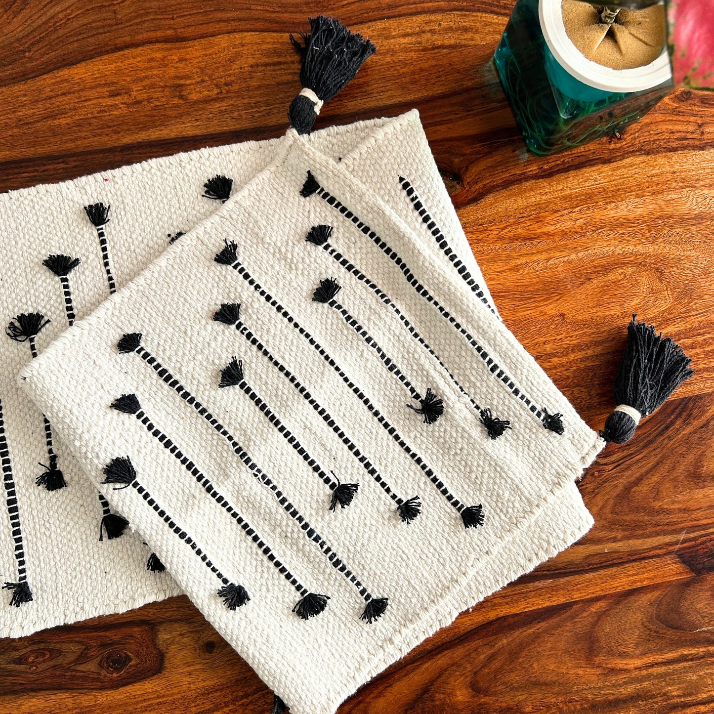 Handmade Table Runner - White & Black Table Runner | 72x13 Inches