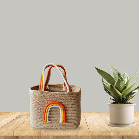 Handwoven Cotton Handbag |multipurpose bag- Orange Rainbow