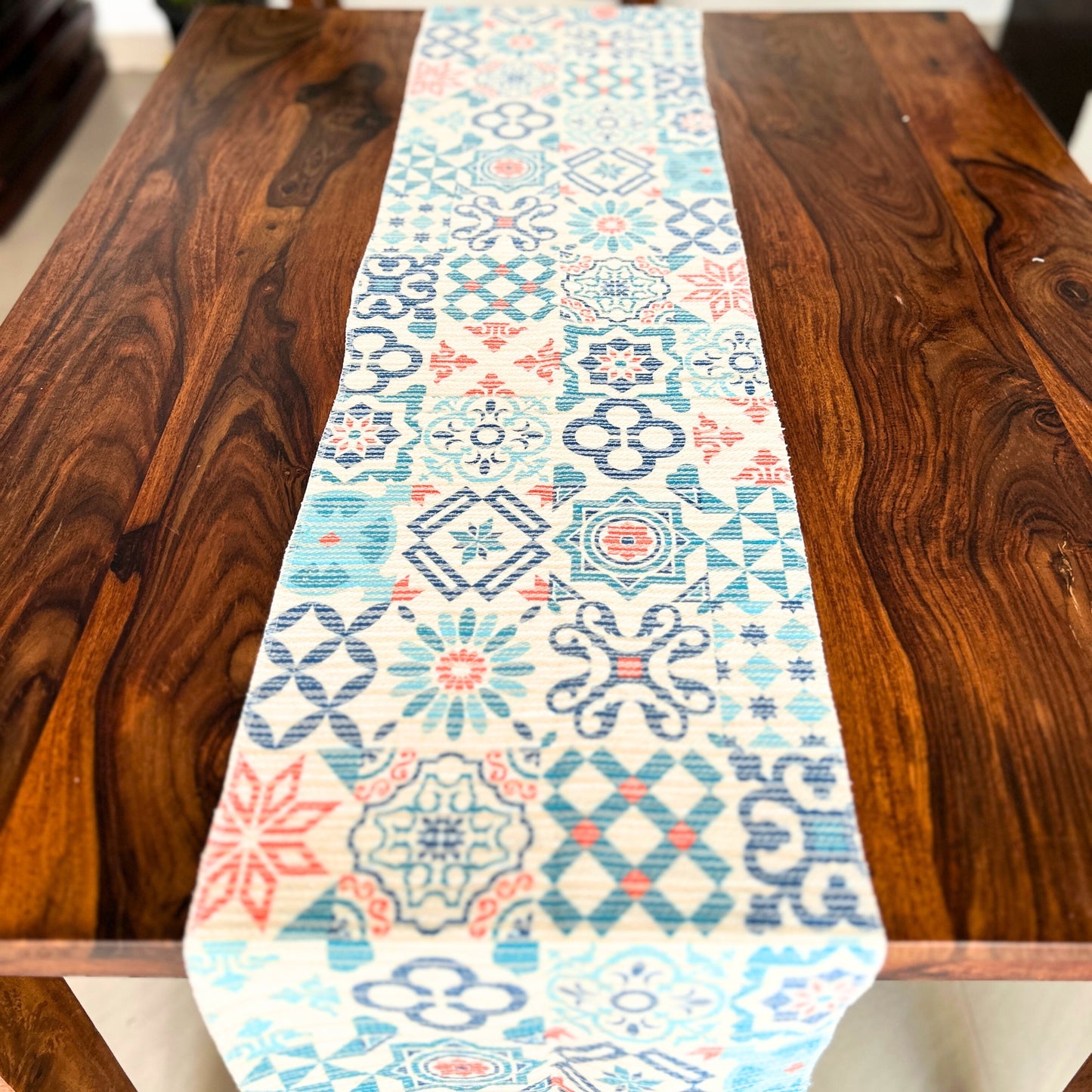 Boho Table Runner - Blue Chakra Design | 72x13 Inches