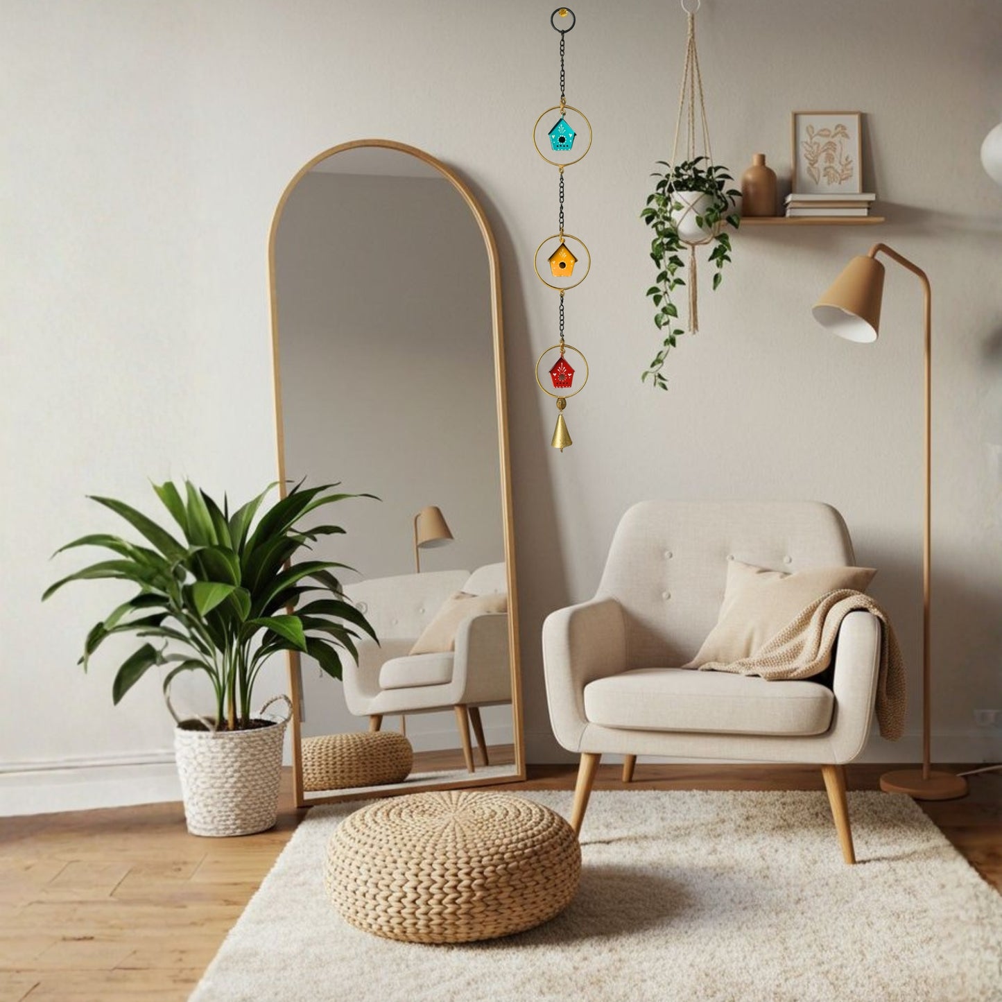 Tiny Home Melody - Hand Painted Hanging Ornaments  For Home Decor, Wind Chimes- Set of 3 Aqua