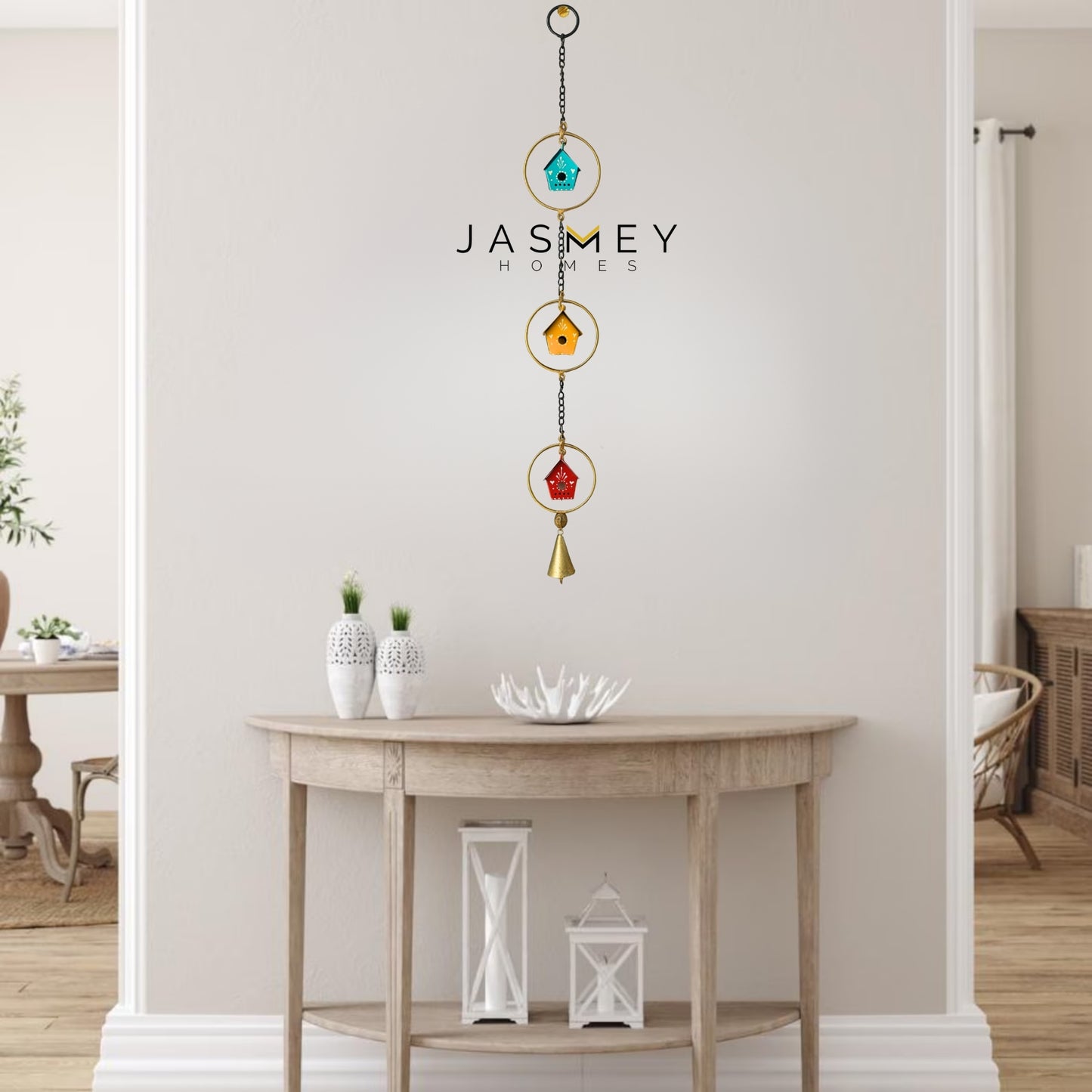 Tiny Home Melody - Hand Painted Hanging Ornaments  For Home Decor, Wind Chimes- Set of 3 Aqua