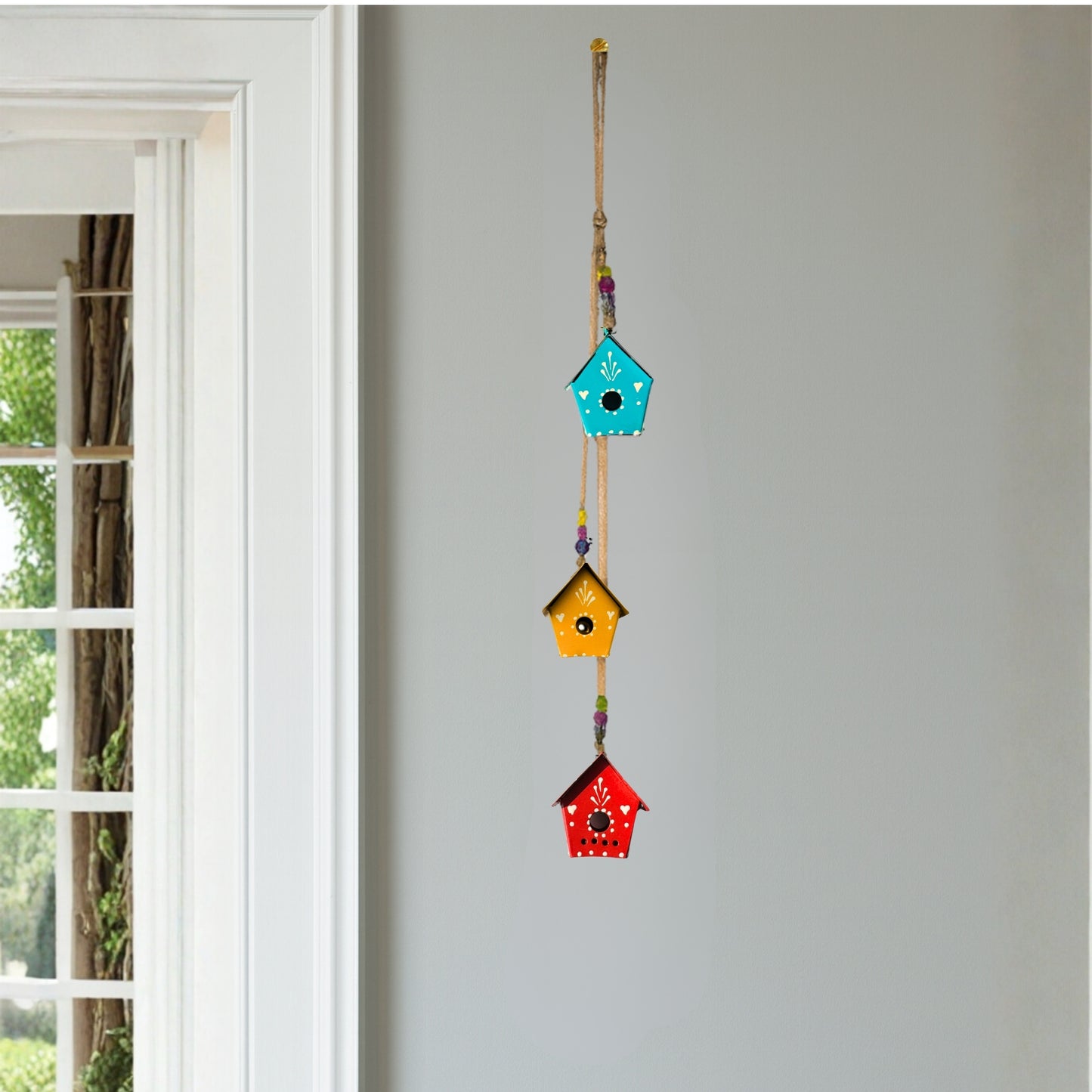 Kuku Home Melody - Hand Painted Hanging Ornaments  For Home Decor, Wind Chimes- Set of 3 Aque