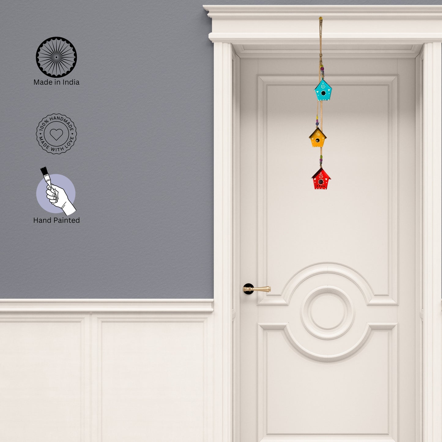 Kuku Home Melody - Hand Painted Hanging Ornaments  For Home Decor, Wind Chimes- Set of 3 Aque