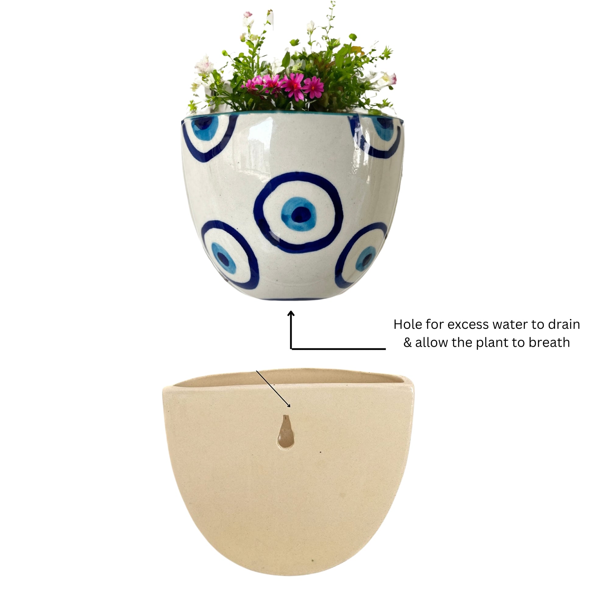 wall hanging ceramic plant pots Evil Eye Ceramic Wall Hanging Planter – JASMEY HOMES