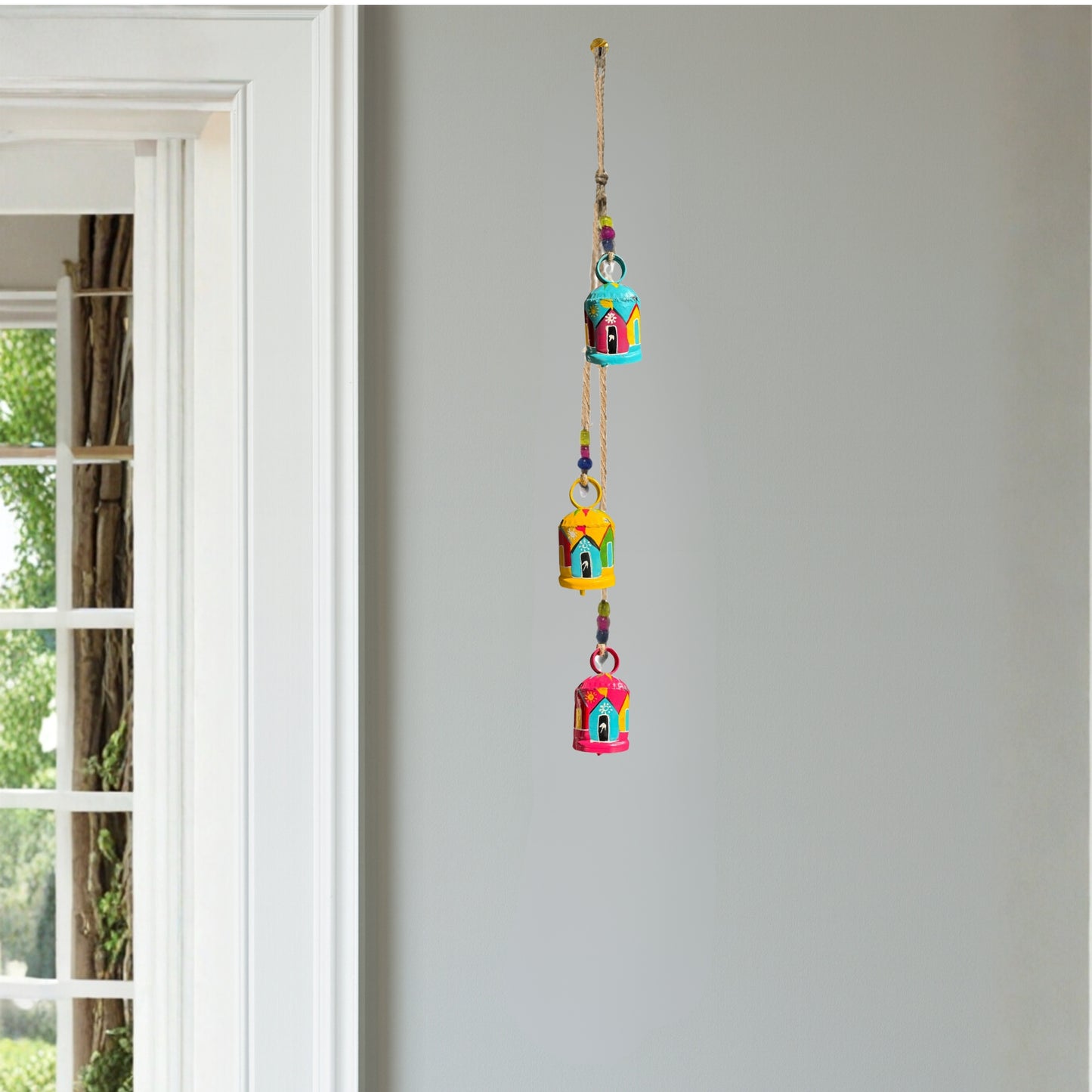 Rangilo Ghar Dream Chime - Hand Painted Hanging Ornaments  For Home Decor, Wind Chimes- Set of 3 Cylindrical