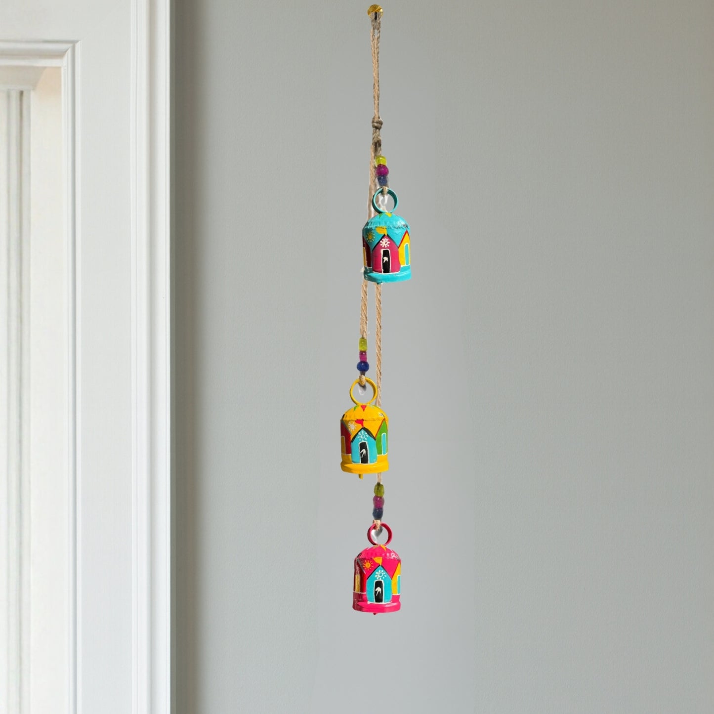 Rangilo Ghar Dream Chime - Hand Painted Hanging Ornaments  For Home Decor, Wind Chimes- Set of 3 Cylindrical