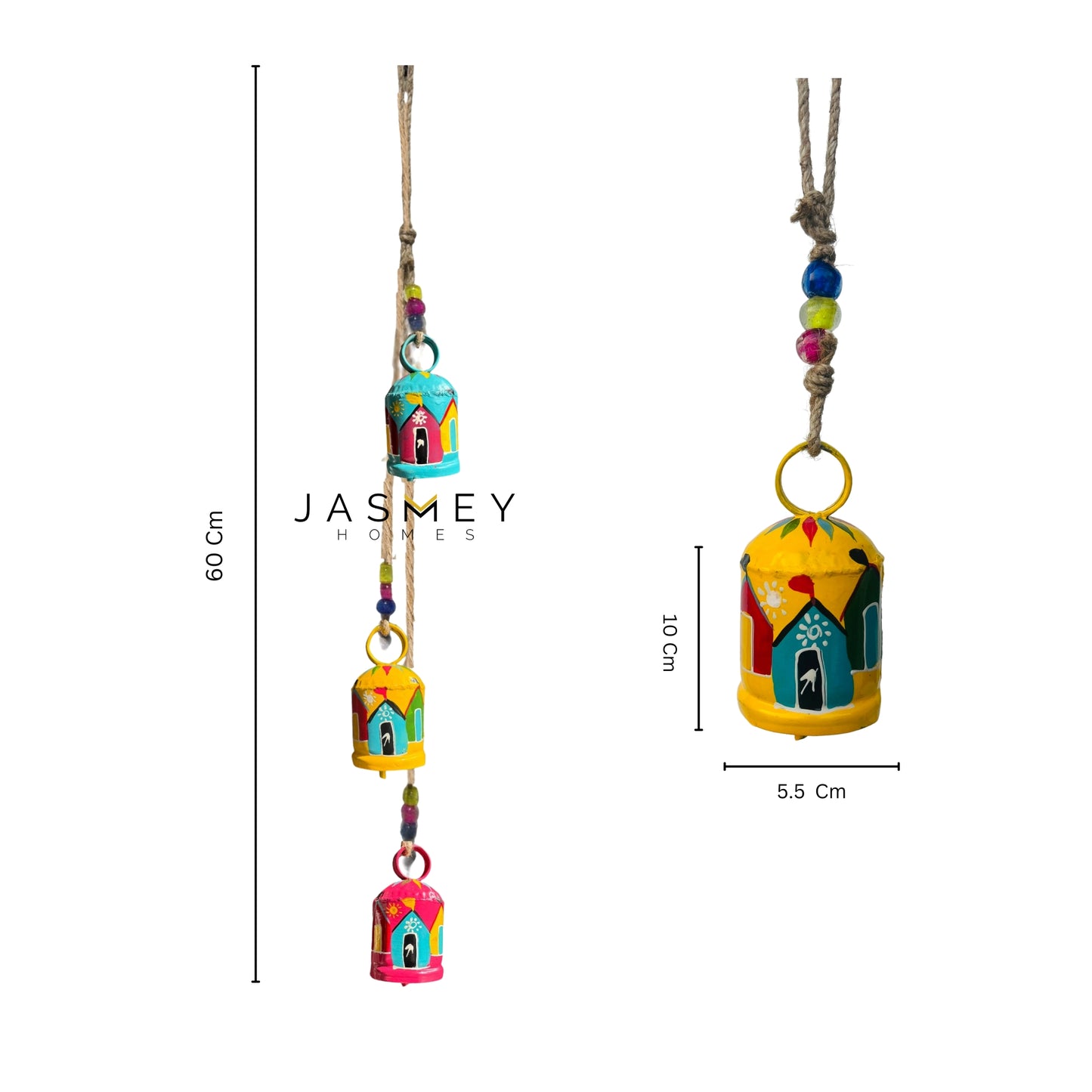 Rangilo Ghar Dream Chime - Hand Painted Hanging Ornaments  For Home Decor, Wind Chimes- Set of 3 Cylindrical