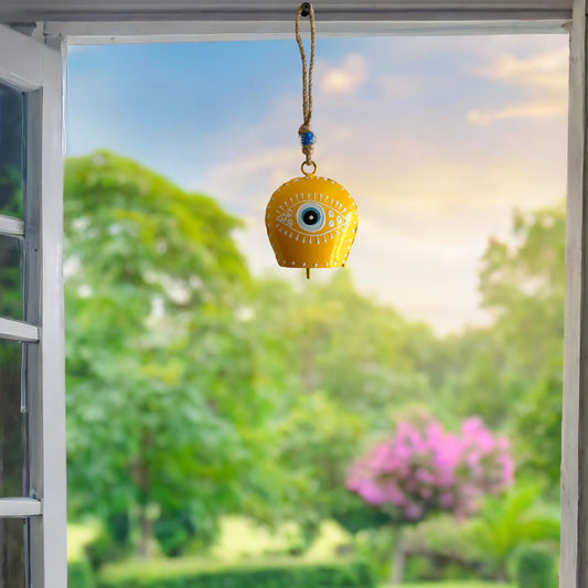 Designer Evil Eye Bell for Wall Decor - Yellow (Small)