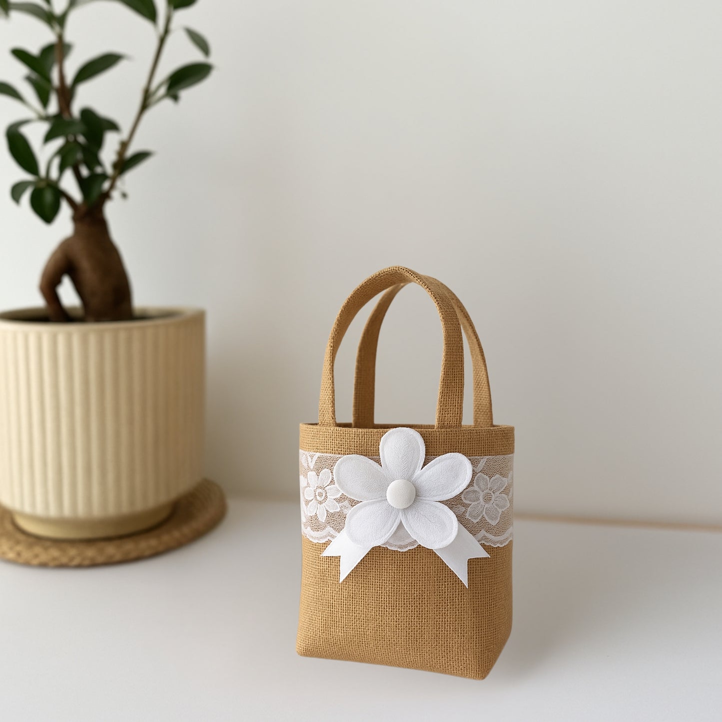 Set of 3  Burlap Flower Basket Wedding Candy Gift Basket for Wedding Ceremony Party Christmas, Diwali  Gifting