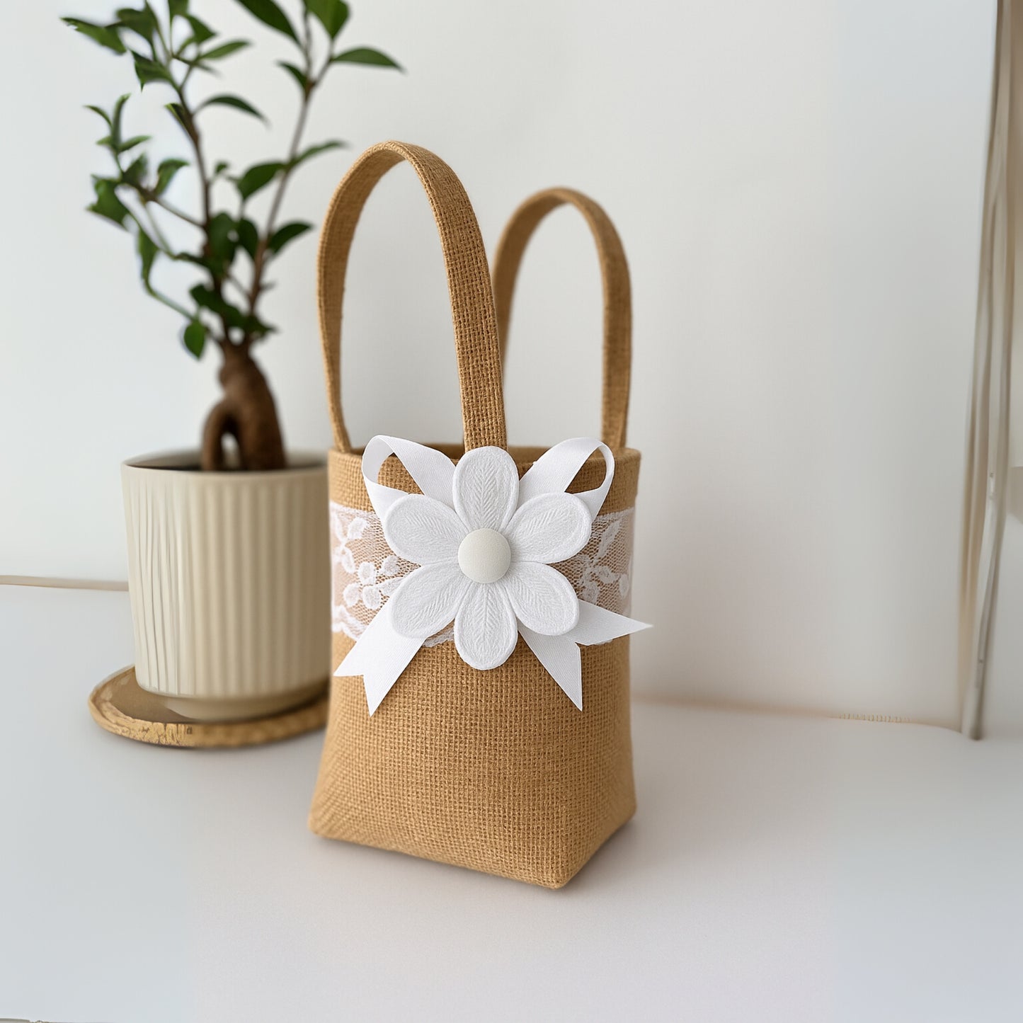 Set of 3  Burlap Flower Basket Wedding Candy Gift Basket for Wedding Ceremony Party Christmas, Diwali  Gifting