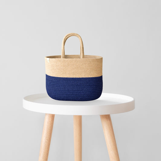 Cotton handwoven Lunch Bag | Handbag - Beige & Indigo