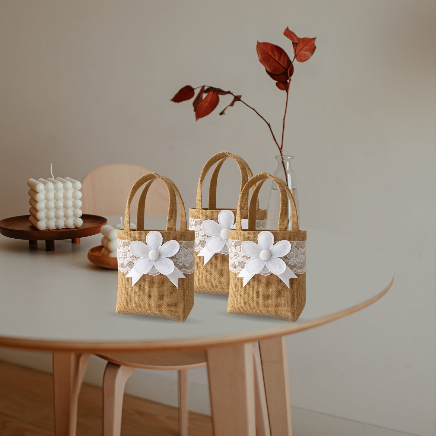 Set of 3  Burlap Flower Basket Wedding Candy Gift Basket for Wedding Ceremony Party Christmas, Diwali  Gifting