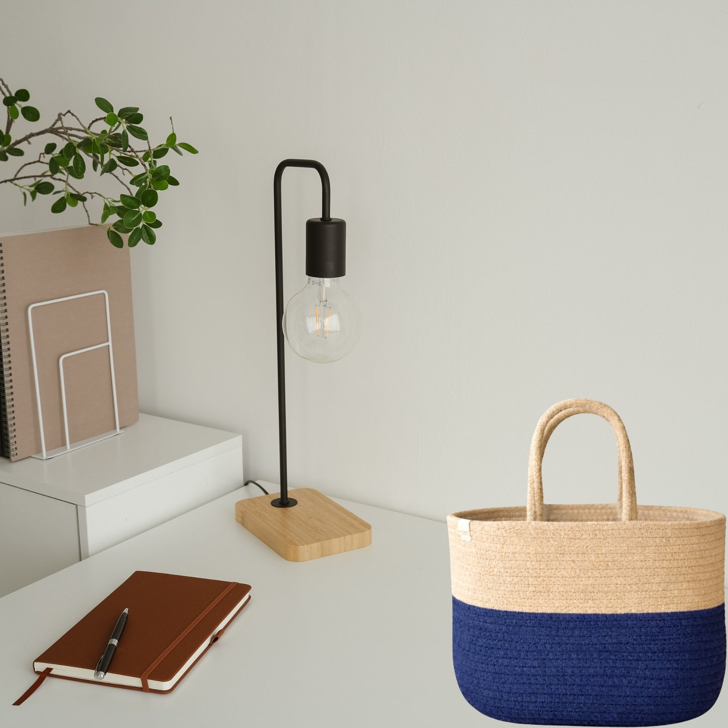 Cotton handwoven Lunch Bag | Handbag - Beige & Indigo