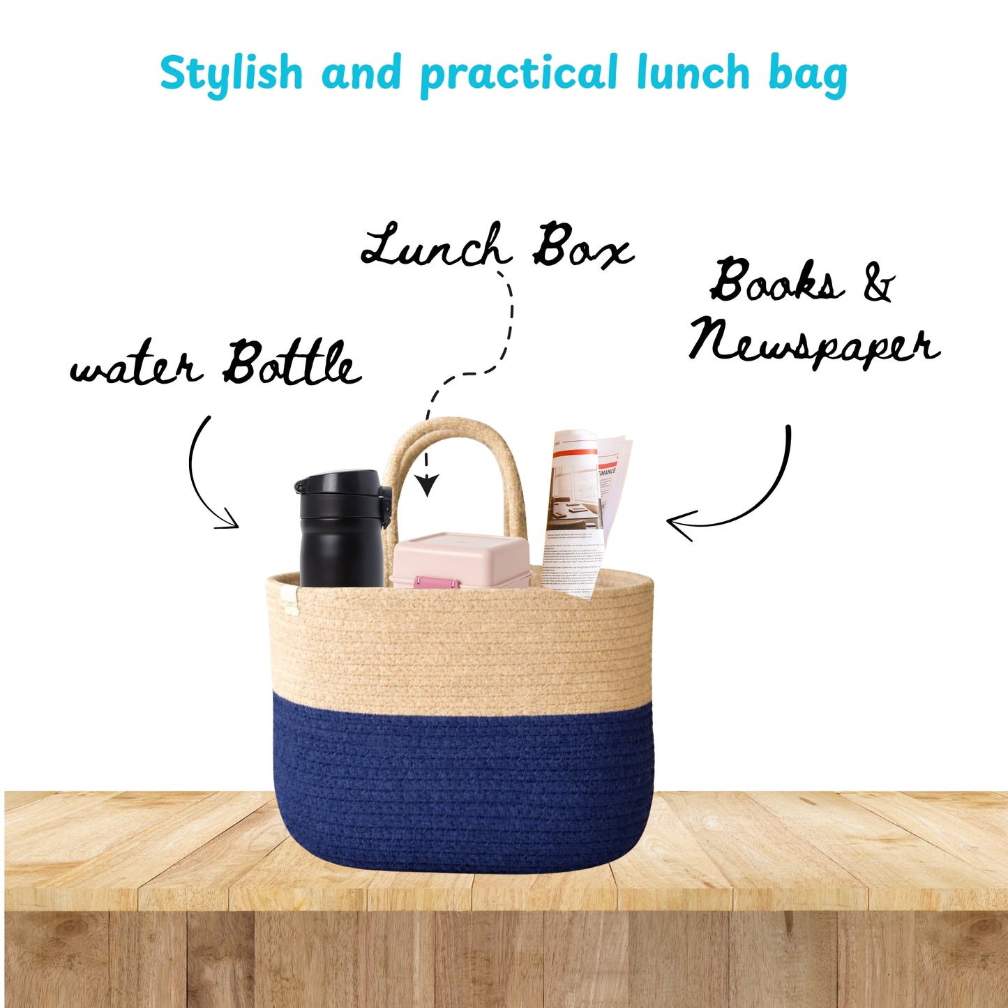 Cotton handwoven Lunch Bag | Handbag - Beige & Indigo