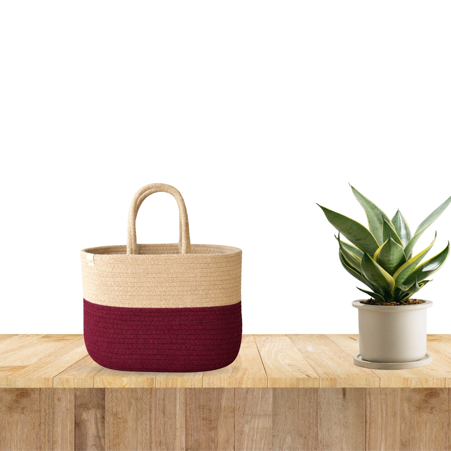 Cotton handwoven Lunch Bag | Handbag - Beige & I Maroon