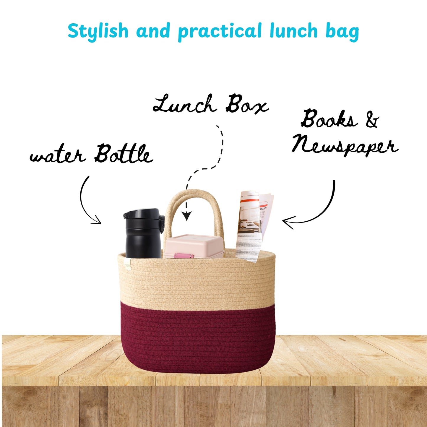 Cotton handwoven Lunch Bag | Handbag - Beige & I Maroon