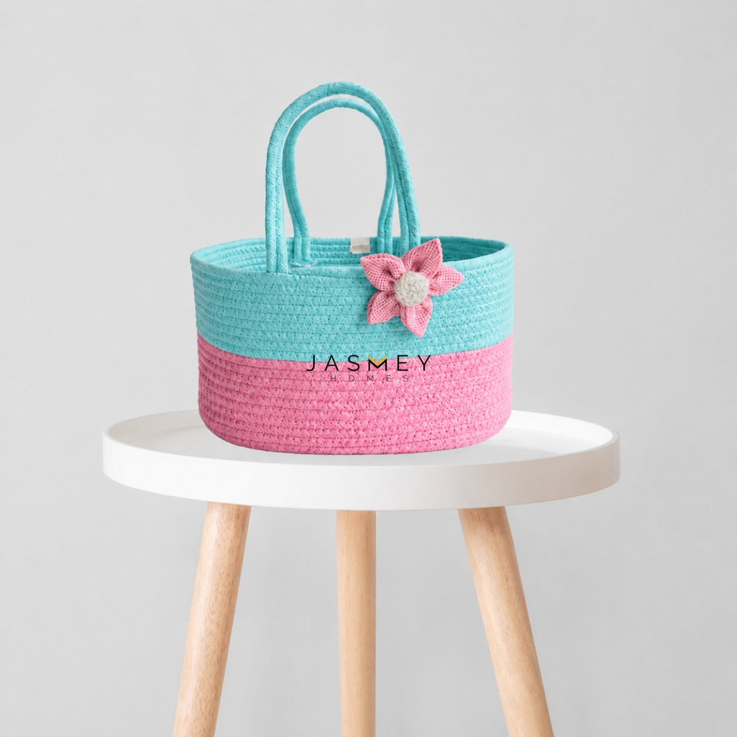 Cotton Candy Bloom Basket  Aqua and Pink with Bow