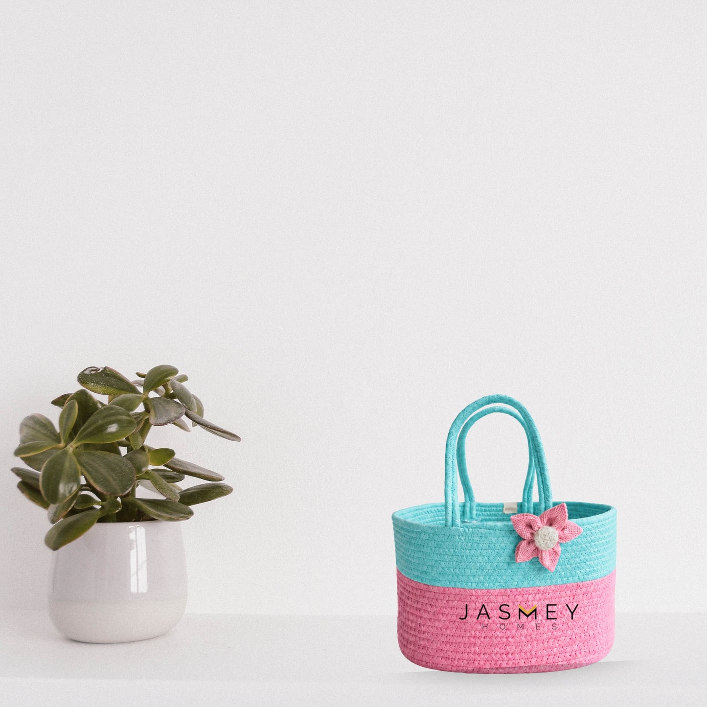 Cotton Candy Bloom Basket  Aqua and Pink with Bow