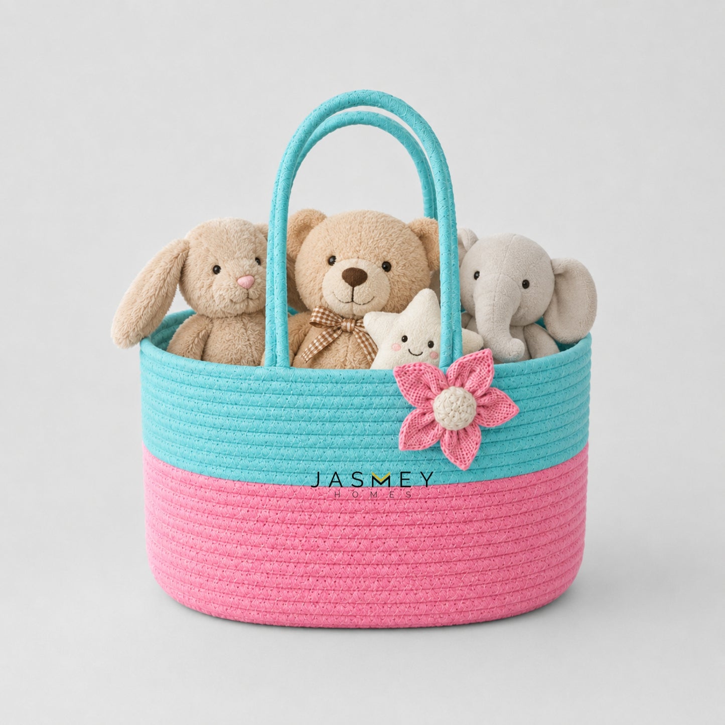 Cotton Candy Bloom Basket  Aqua and Pink with Bow