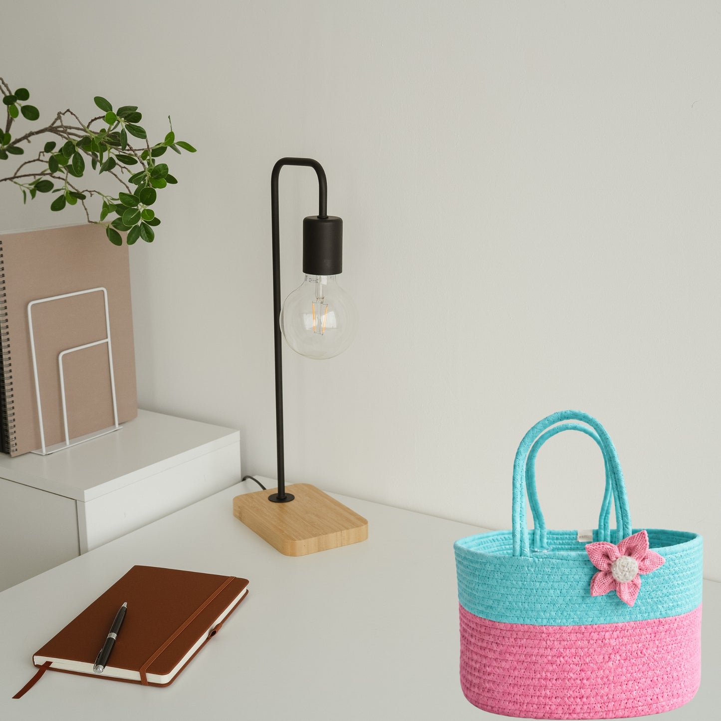 Cotton Candy Bloom Basket  Aqua and Pink with Bow