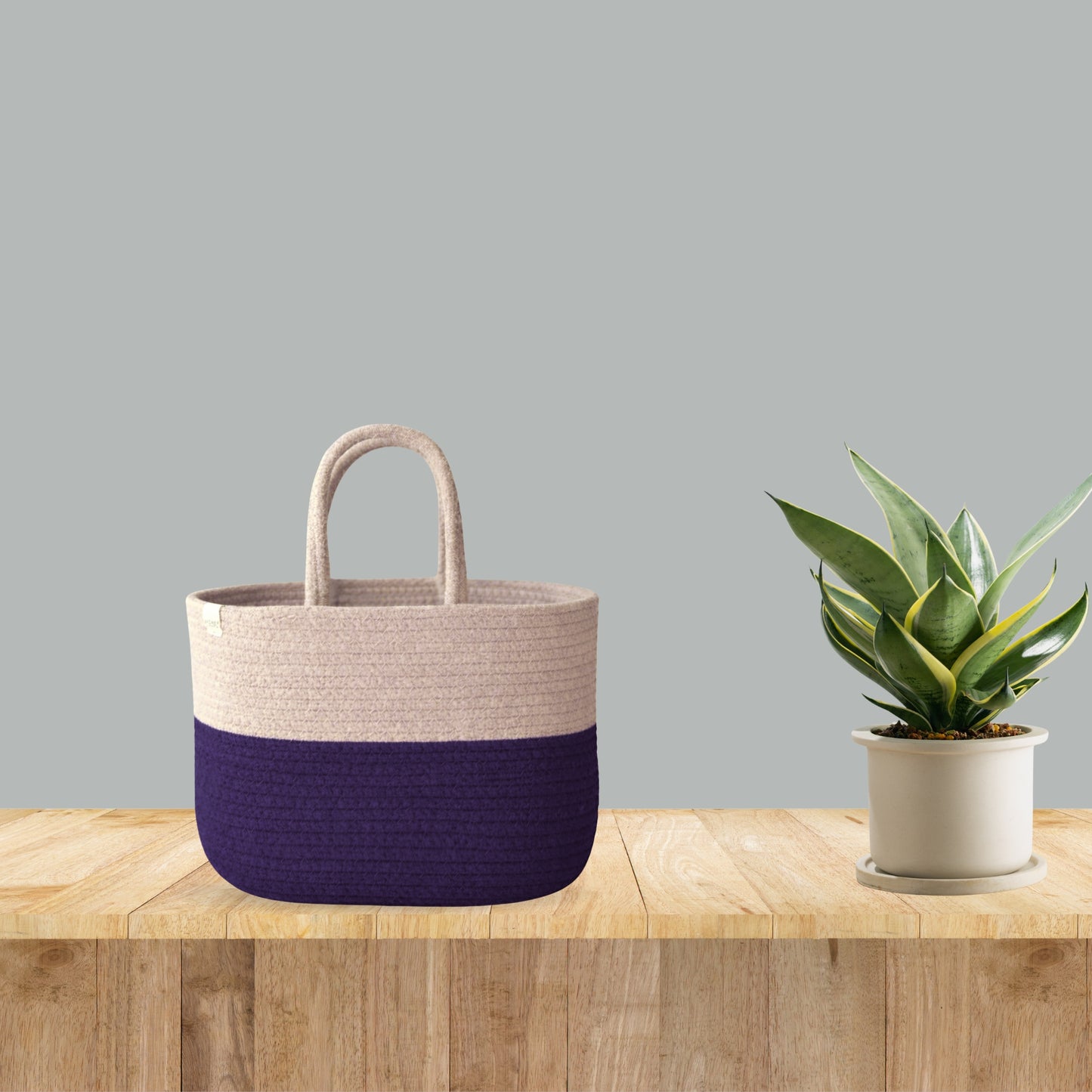 Cotton handwoven Lunch Bag | Handbag - Beige & Purple