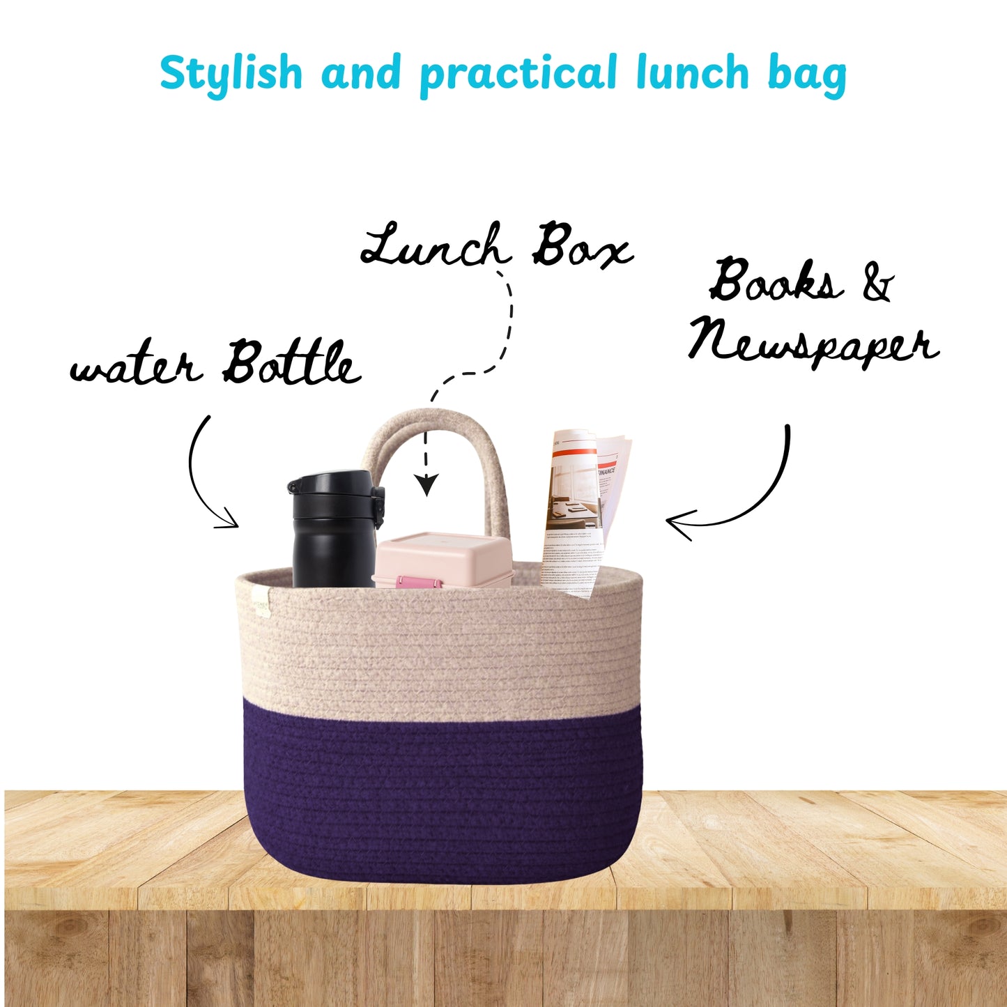 Cotton handwoven Lunch Bag | Handbag - Beige & Purple