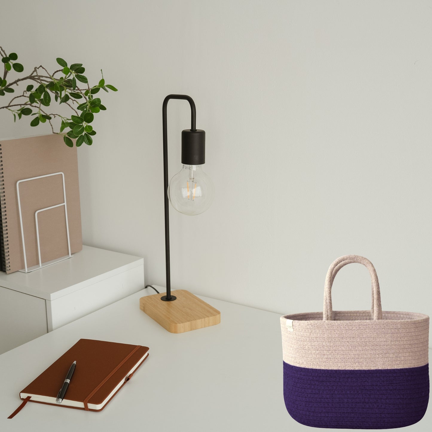 Cotton handwoven Lunch Bag | Handbag - Beige & Purple