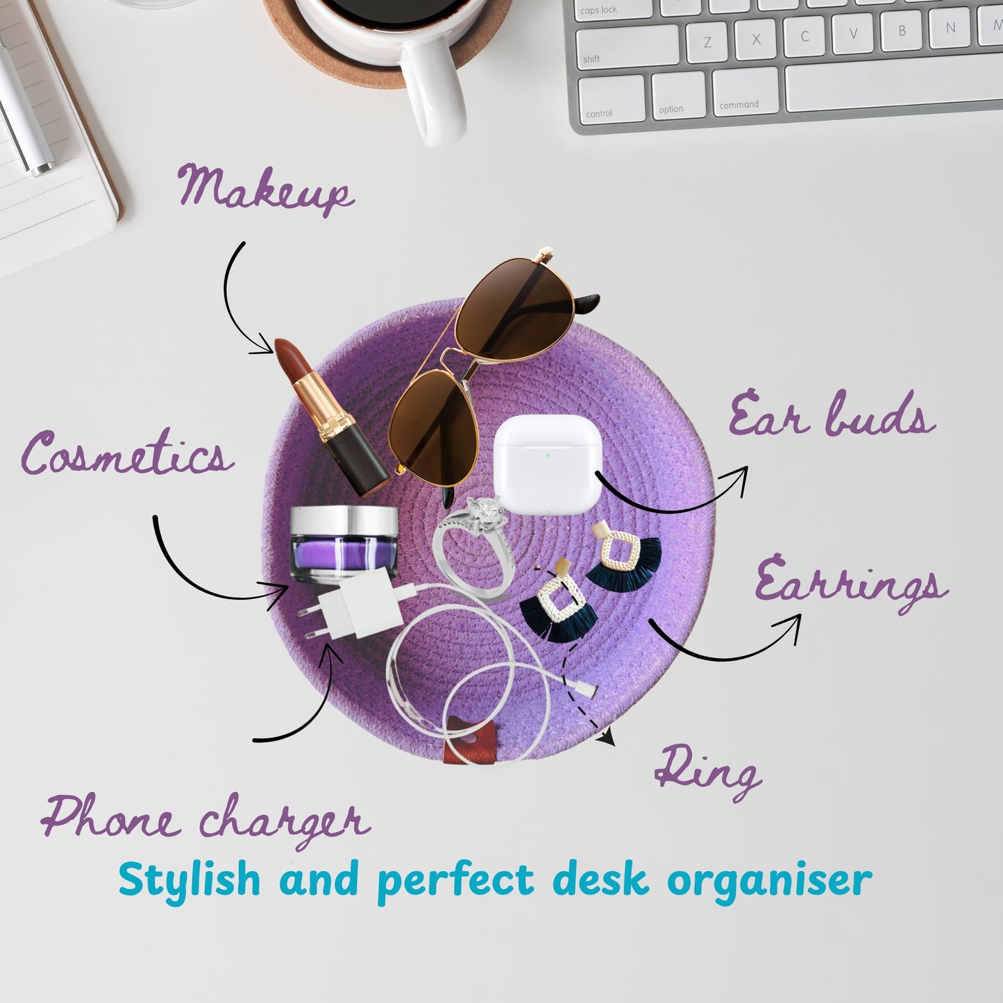 Lavender Cotton Desk Organiser