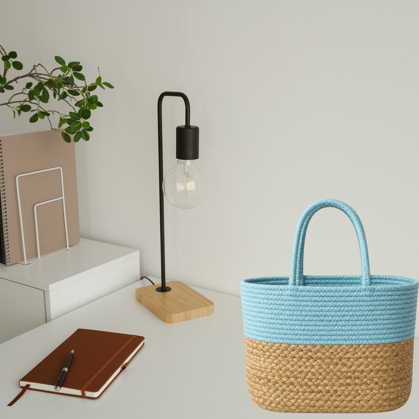 Ocean Breeze Cotton handwoven Lunch Bag | Handbag - Aqua & Beige