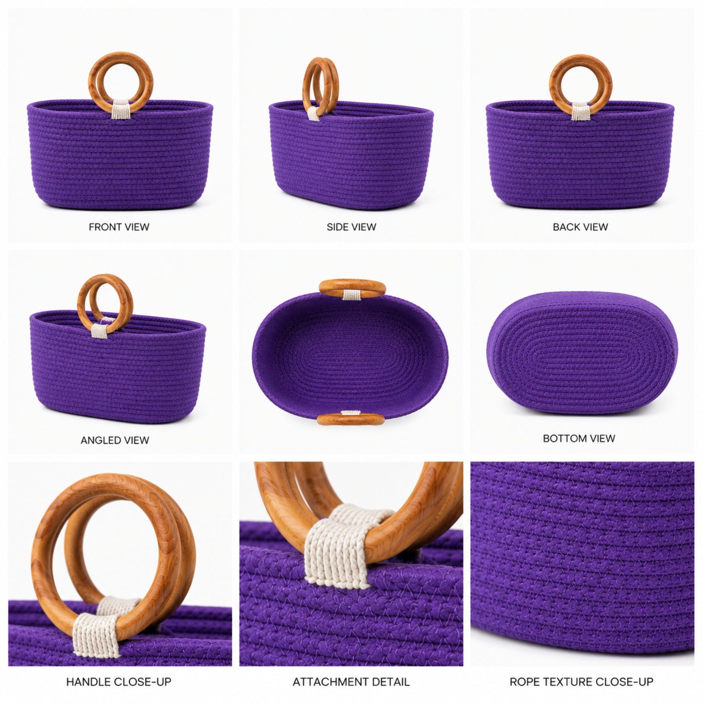 Purple Aura Basket Wooden Ring Rope Basket