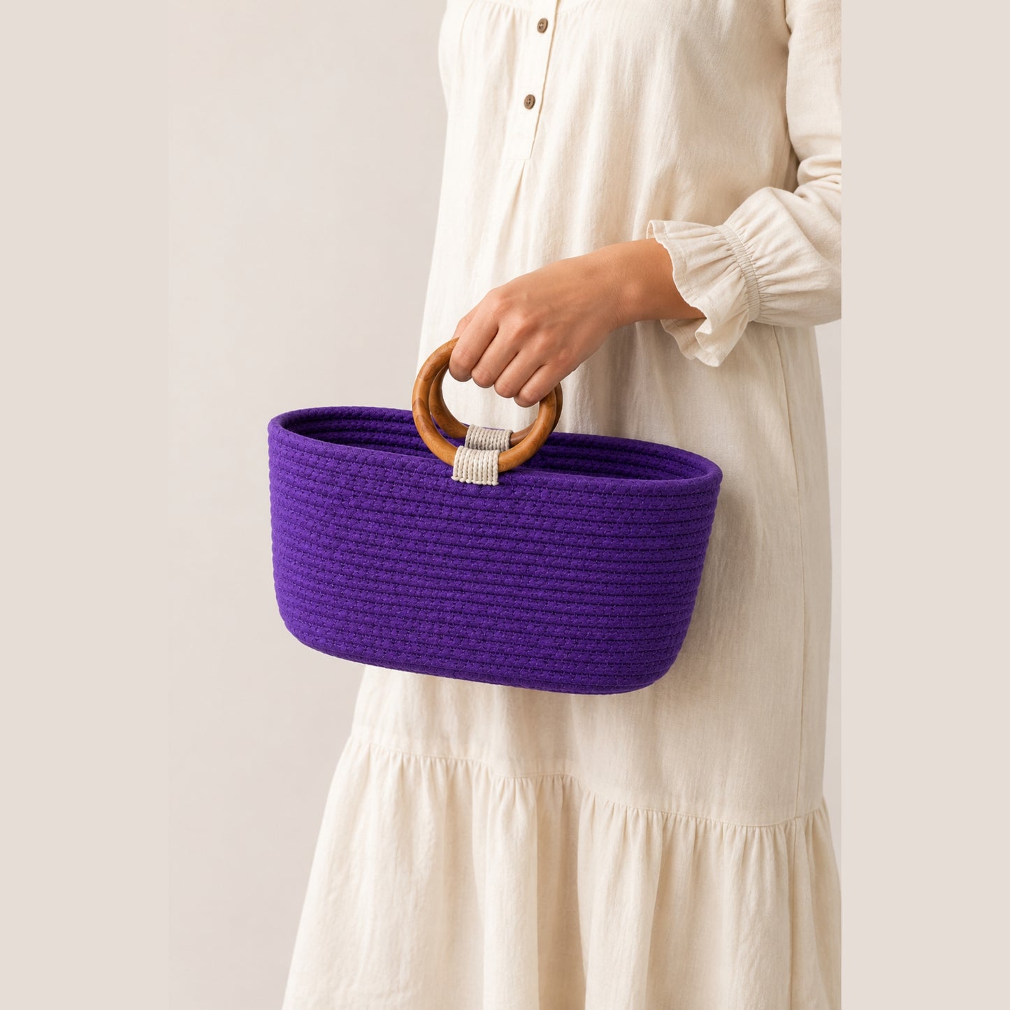 Purple Aura Basket Wooden Ring Rope Basket