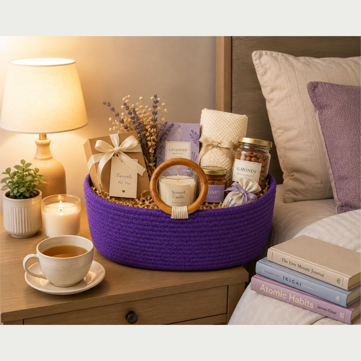 Purple Aura Basket Wooden Ring Rope Basket